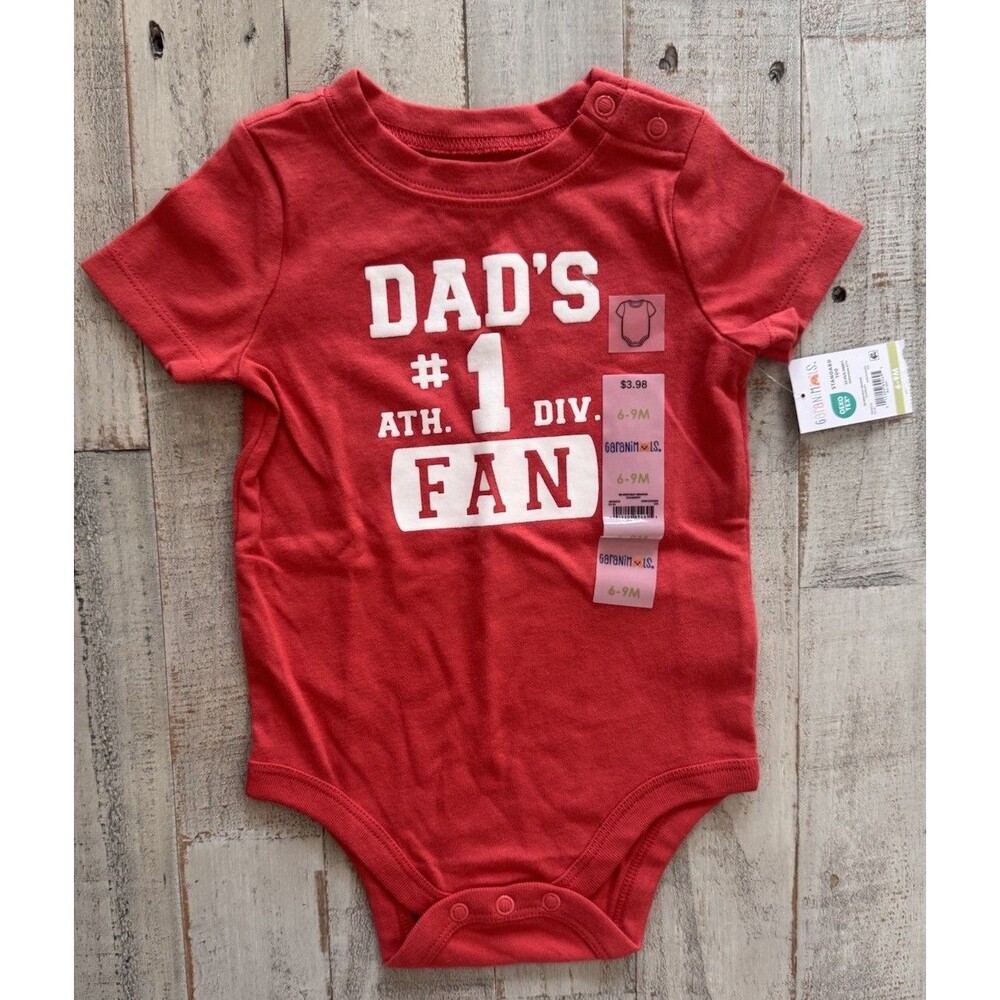 Garanimals 1 Piece Bodysuit 6-9M Red Short Sleeve Dad's #1 Fan Cotton Blend